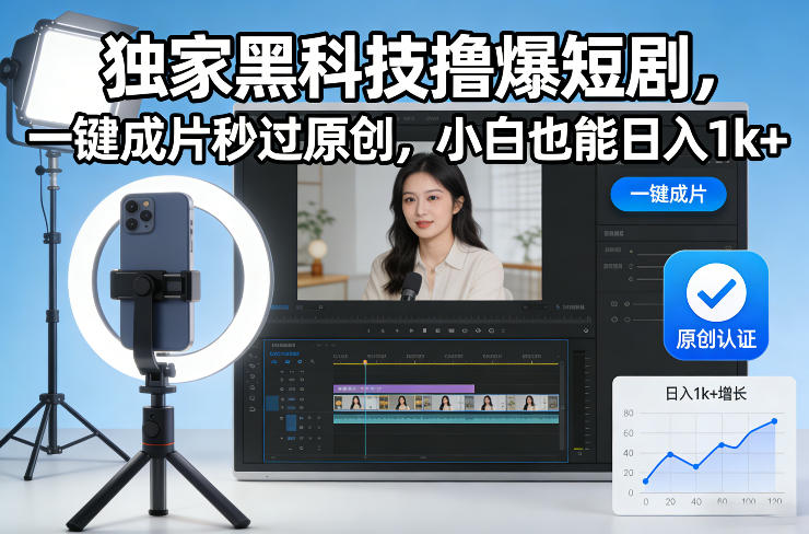 独家黑科技短剧制作,一键原创高效过审,轻松开启创作收益-徐小晨博客